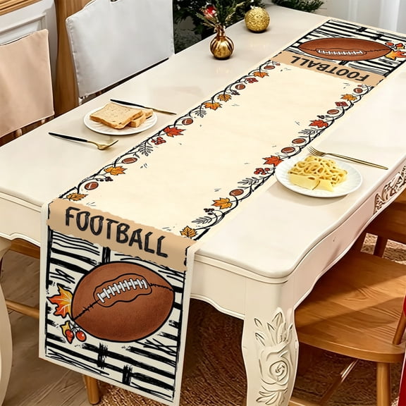 Black White Stripe Vintage Football Graphic Print Polyester Table Runner, Multi Size, Household Tabletop Decor