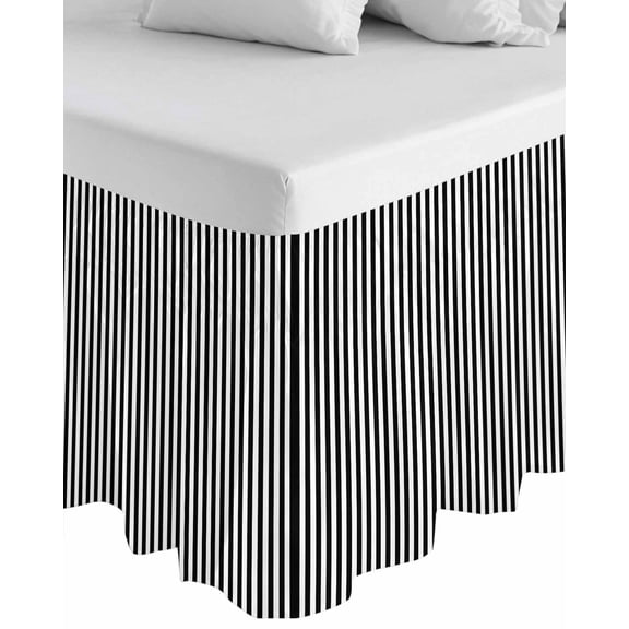 Black White Stripe Wrap Around Bed Skirts for Queen Bed 18" Drop,Bed Skirt with Adjustable Elastic Belt Dust Ruffle Bed Valance for Bedroom Hotel Modern Minimalist Geometric Striped Bed Frame Cover