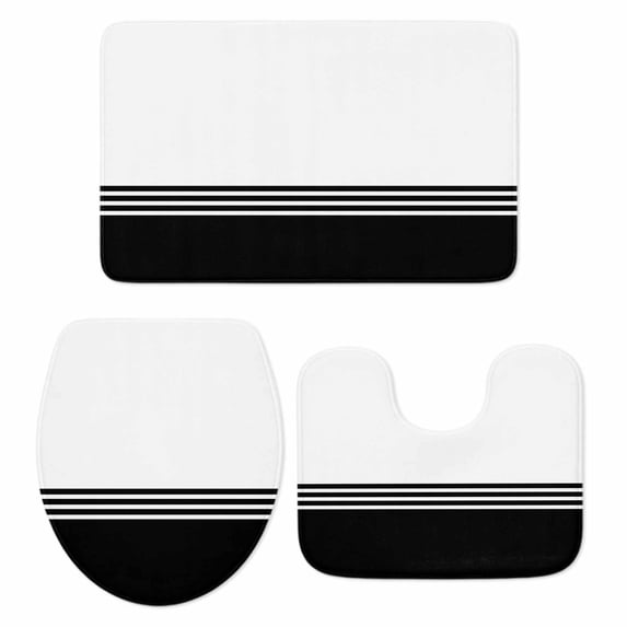 Black White Striped Bath Mat 3 Piece Bathroom Rug Set, Modern Abstract Art Aesthetics Non Slip Bath Rug Contour Mat and Toilet Lid Cover, Absorbent Shower Mats Soft Bath Rugs and Mats Sets