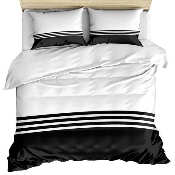 Black White Striped Bedding 3 Piece Duvet Cover Set Twin Size, Modern Abstract Art Aesthetics Soft Microfiber Comforter Cover with Zipper Closure & Pillowcases, Wrinkle & FadeResistant Quilt Cover