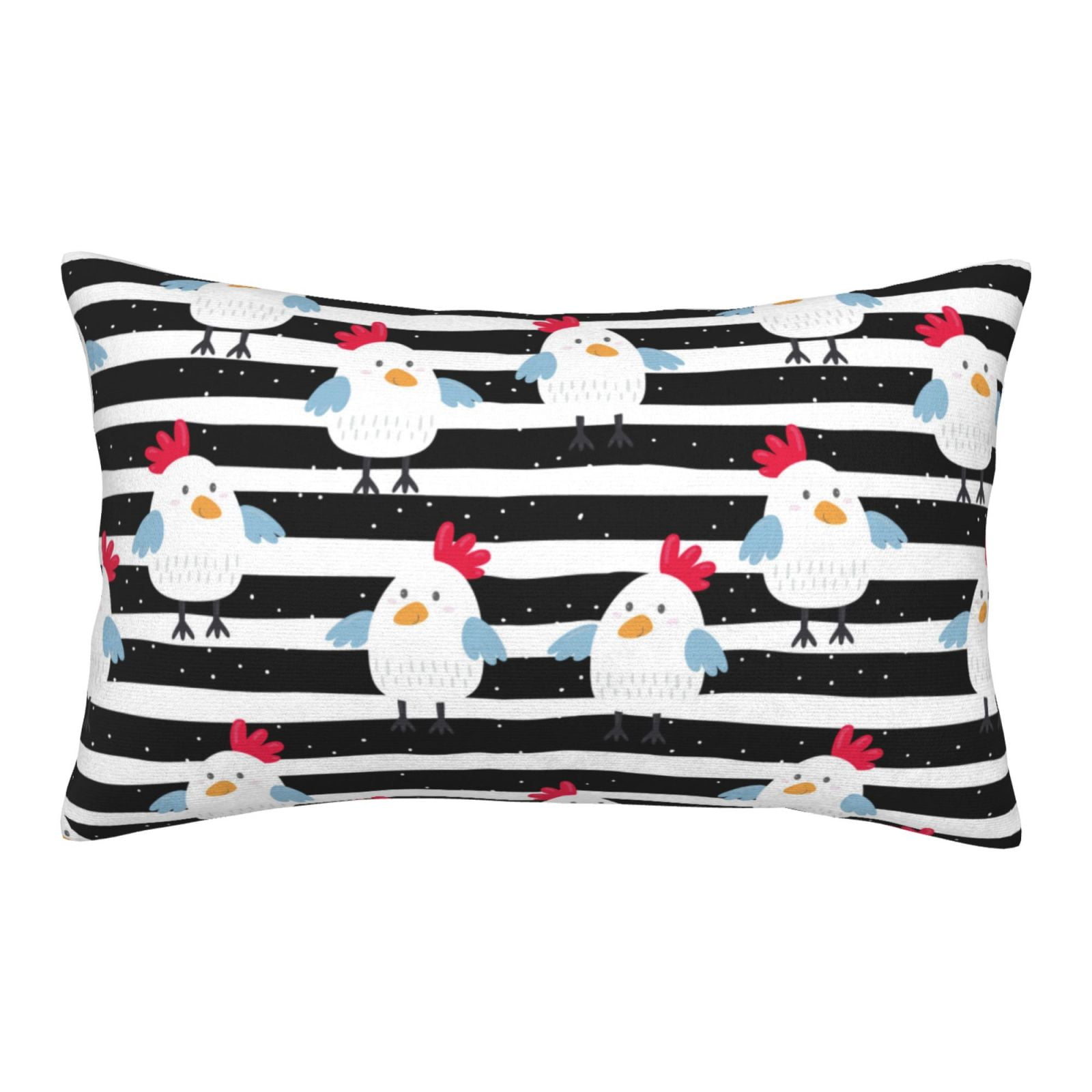 Black White Striped Cute Chicken Throw Pillow Covers 16" x 24