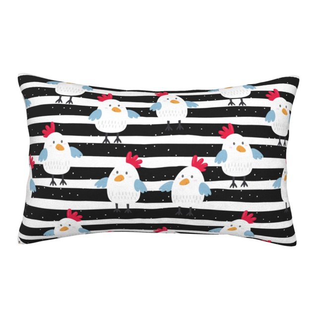 Black White Striped Cute Chicken Throw Pillow Covers 16" x 24
