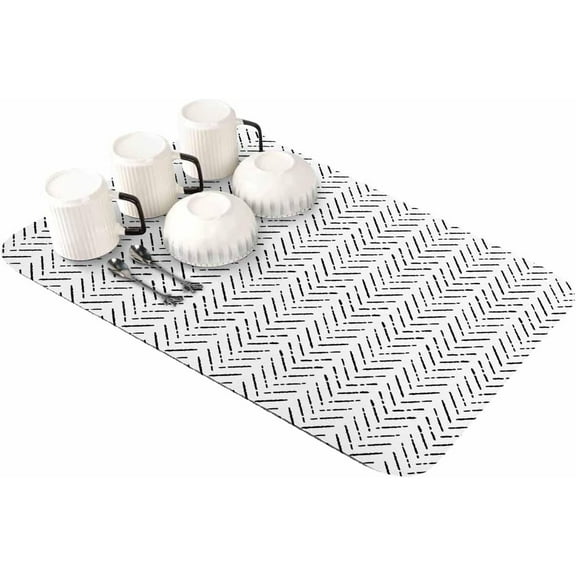 Black White Striped Dish Drying Mat for Kitchen Counter, Super Absorbent Quick Dry Coffee Bar Mat Pad Thin Diatomaceous Sink Mat Non Slip Dish Drainer Mat 23.5x15.5 Contemporary Minimalist Geometric