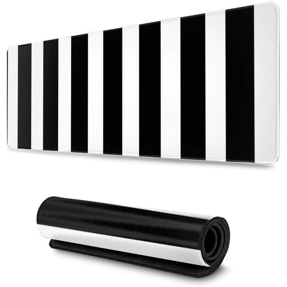 Black and White Striped Gaming Mouse Pad 31.5 x 11.8 Inch XL NonSlip Rubber Base Mousepad with Stitched Edges, Extended Large Mice Pad for Home Office, Professional and Stylish