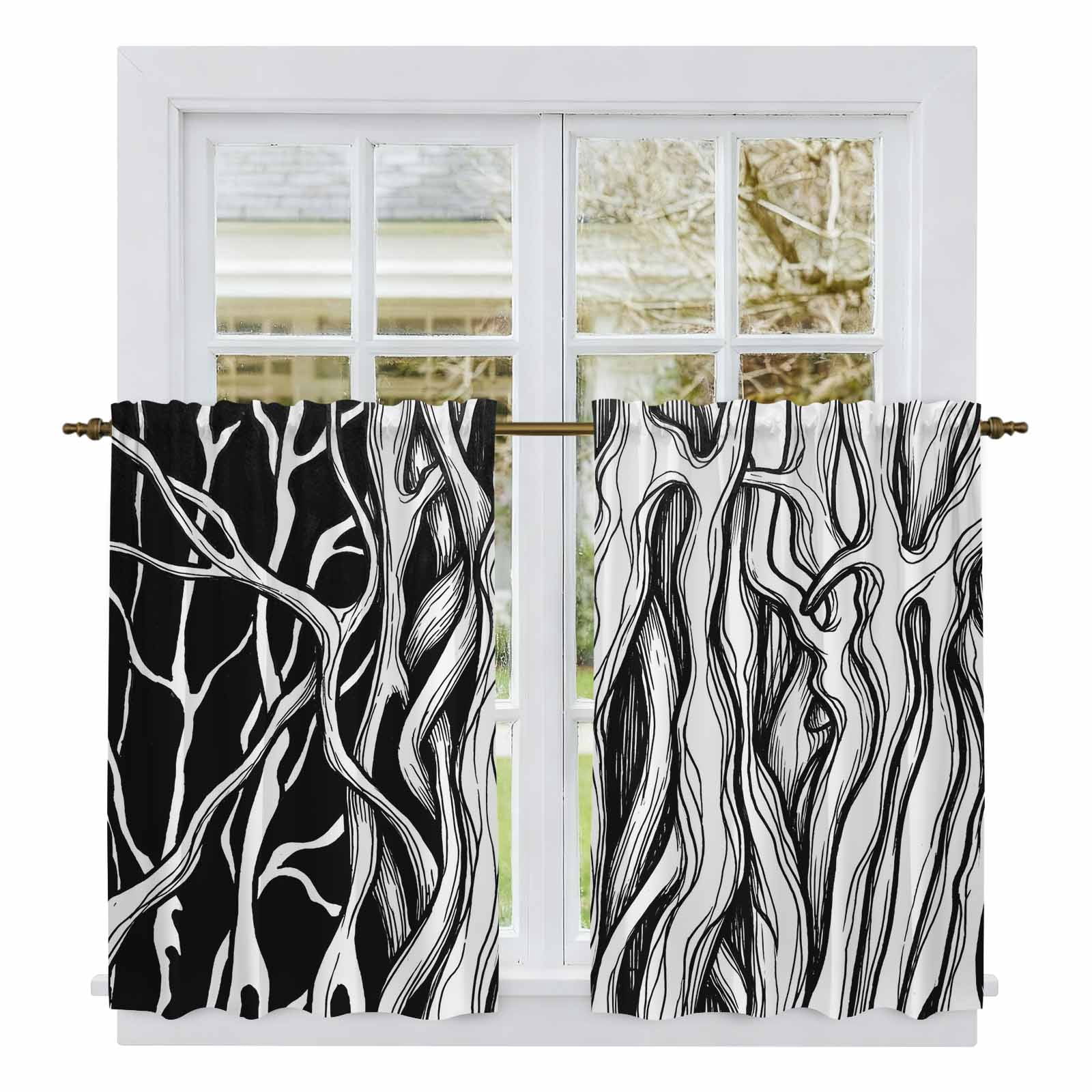Black White Striped Kitchen Curtains 45 Inch Length, Farmhouse Stripes ...