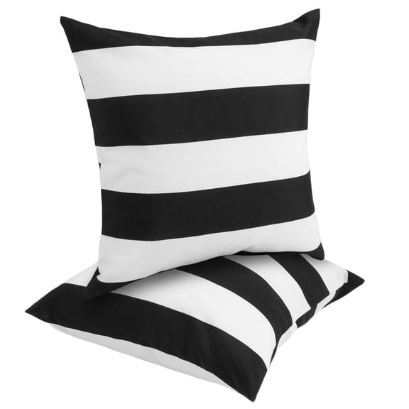 Black White Striped Outdoor Lumbar Pillows 12x20 Inch Water Resistant Decorative Throw Pillow Set Of 2 With Insert Hidden Zipper
