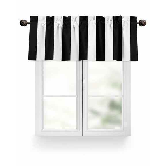 Black and White Striped Pattern Kitchen Valances for Windows Minimalist Valance Curtains&nbsp; for Kitchen /Living Room/Bedroom/ Bathroom Decor, 54"x18 " ,Rod Pocket 1 Panel,