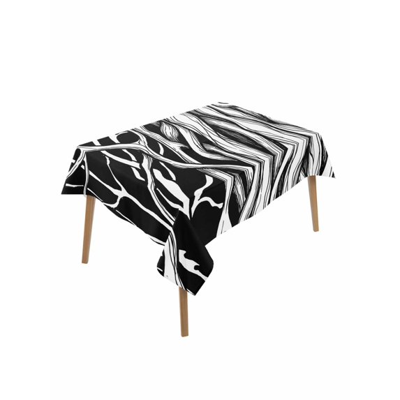Black White Striped Rectangle Tablecloth, Farmhouse Stripes Modern Abstract Art Waterproof & StainResistant Tablecloth, Washable Oil-proof Table Cover for Dining/Party/Wedding/Camping/Buffet 60x84 In