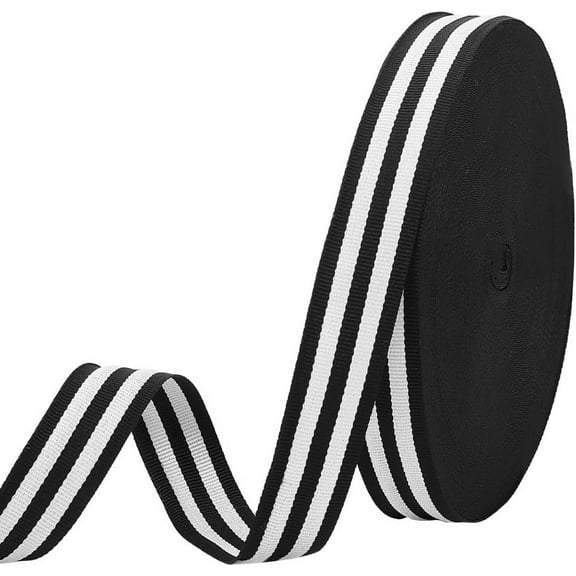 Black White Striped Ribbon 50 Yard/45.72m Classic Grosgrain Fabric Ribbon Polyester Gift Wrap Striped Ribbon for Bag Strap Valentine Packing Bows Making Wreath Decoration 1 inch Wide