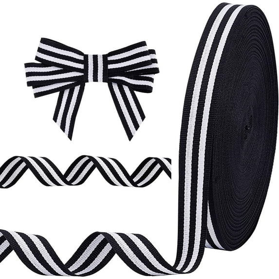 Black White Striped Ribbon 50 Yard/45.72m Classic Grosgrain Fabric Ribbon Polyester Gift Wrap Striped Ribbon for Halloween Packing Bows Making Wreath Decoration