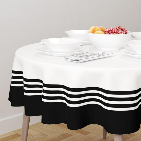 Black and White Striped Round Tablecloth 60 Inch - Waterproof Fabric Table Cloth Protector, Round Geometric Modern Art Tablecloths Washable Table Cover for Kitchen Banquet Coffee Table Outdoor Party
