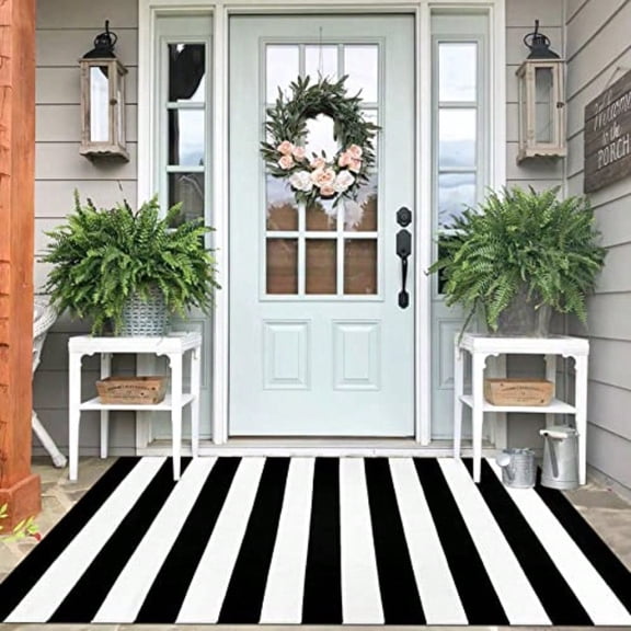 Black White Striped Rug 4x6 Front Door Mats OutdoorWashable Rug For Front Porch Decor Spring Summer Welcome Mats Outdoor Indoor Doormat For Farmhouse Entryway Home Entrance