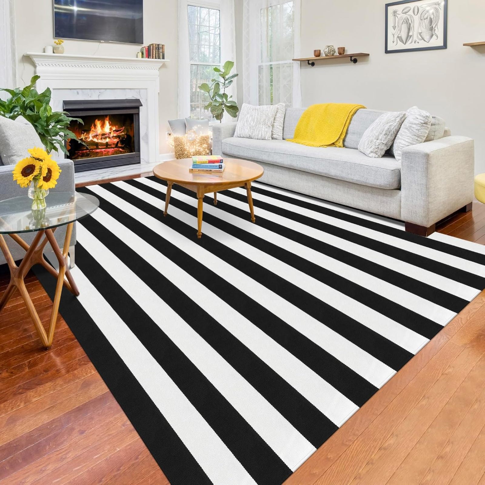 Black And White Striped Rug Retro Farmhouse Striped Outdoor Rug ...
