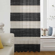 Black White Striped Sheer Curtains 96 Inches Long for Living Room/Bedroom, Farmhouse Vintage Shabby Chic Wood Grain Rod Pocket Voile Kitchen Curtains & Drapes Window Treatment 1 Panel, 52"W x 96"L