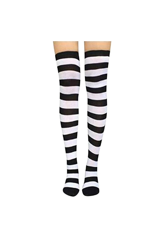 Black and White Striped Socks, Yigetop Women Knee High Socks Striped Women's Long Socks Harajuku Thigh High Socks for Girls Plus Size Stockings Striped Socks Women Black One Size