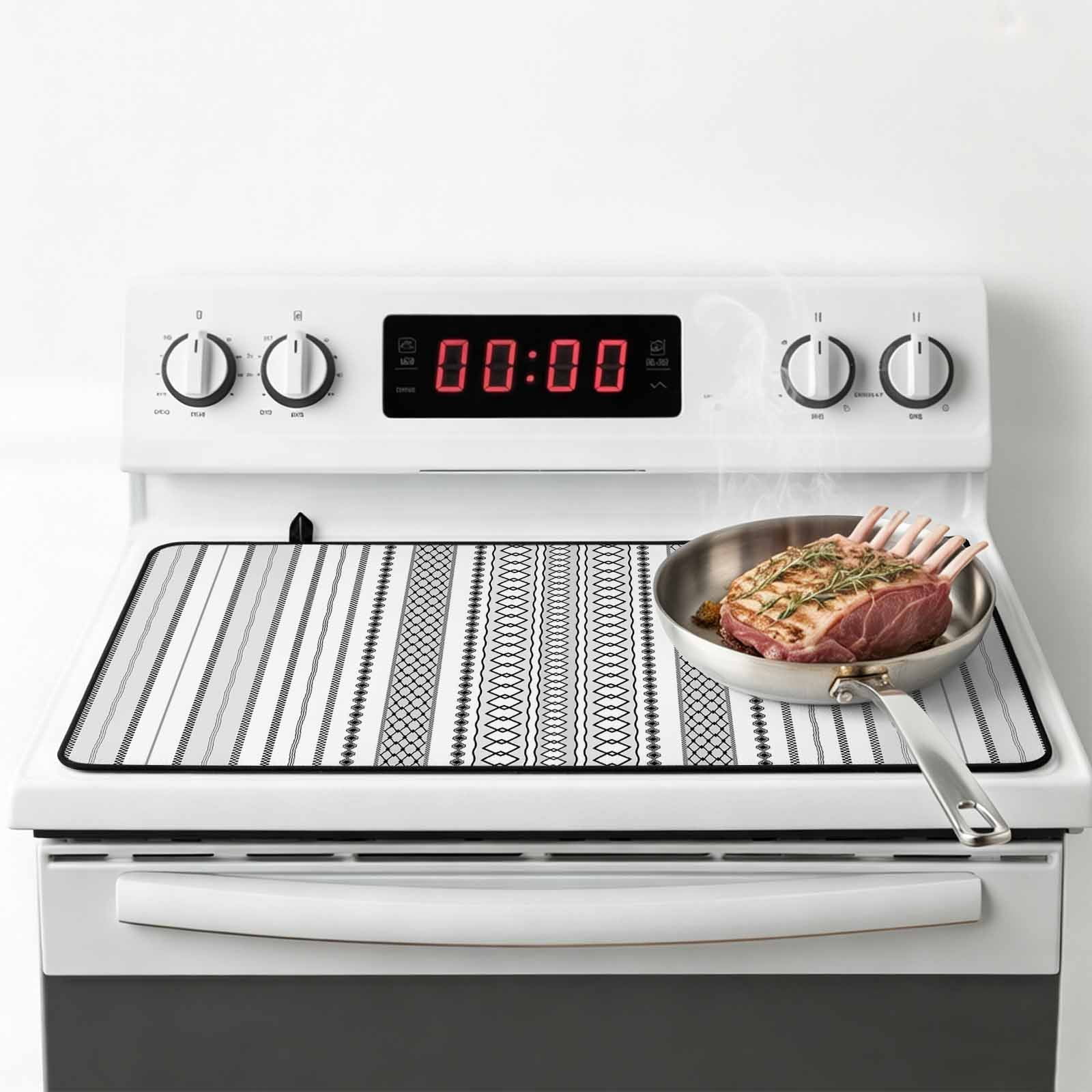 Black White Striped Stove Top Cover for Electric Stove, Heat-proof & Non Slip Glass Top Stove Cover Protector, Modern Farmhouse Geometric Kitchen Flat Cooktop Rubber Mat 24x21 Inches