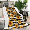 thumbnail image 1 of Black White Striped Sunflower Pattern Blanket,Comfortable Soft Lamb Wool Throw Blanket,All Season,Warm Lightweight Blankets for Sofa Bed Couch Living Room Chair,50"x60", 1 of 4