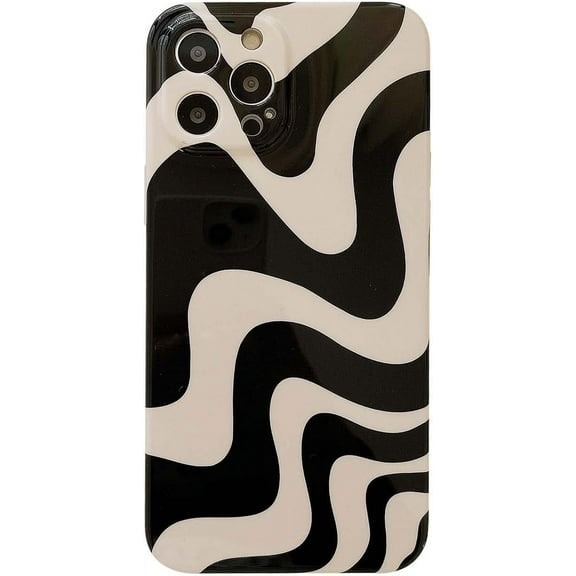Black White Striped Swirl Lines Phone Case Compatible with iPhone 13 Pro Retro Chic Wave Aesthetic Printing Soft Slim Full Camera Protective Glossy Never Faded Girls Women 13pro Case 6.1"