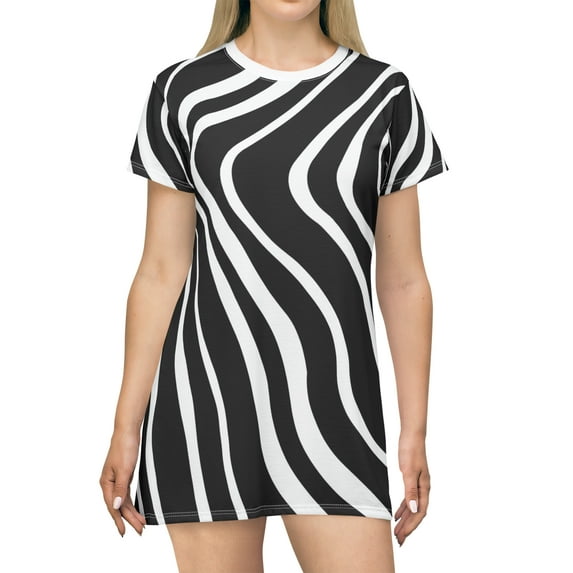 Black White Striped T-Shirt Dress Party Dress Cocktail Evening Dress