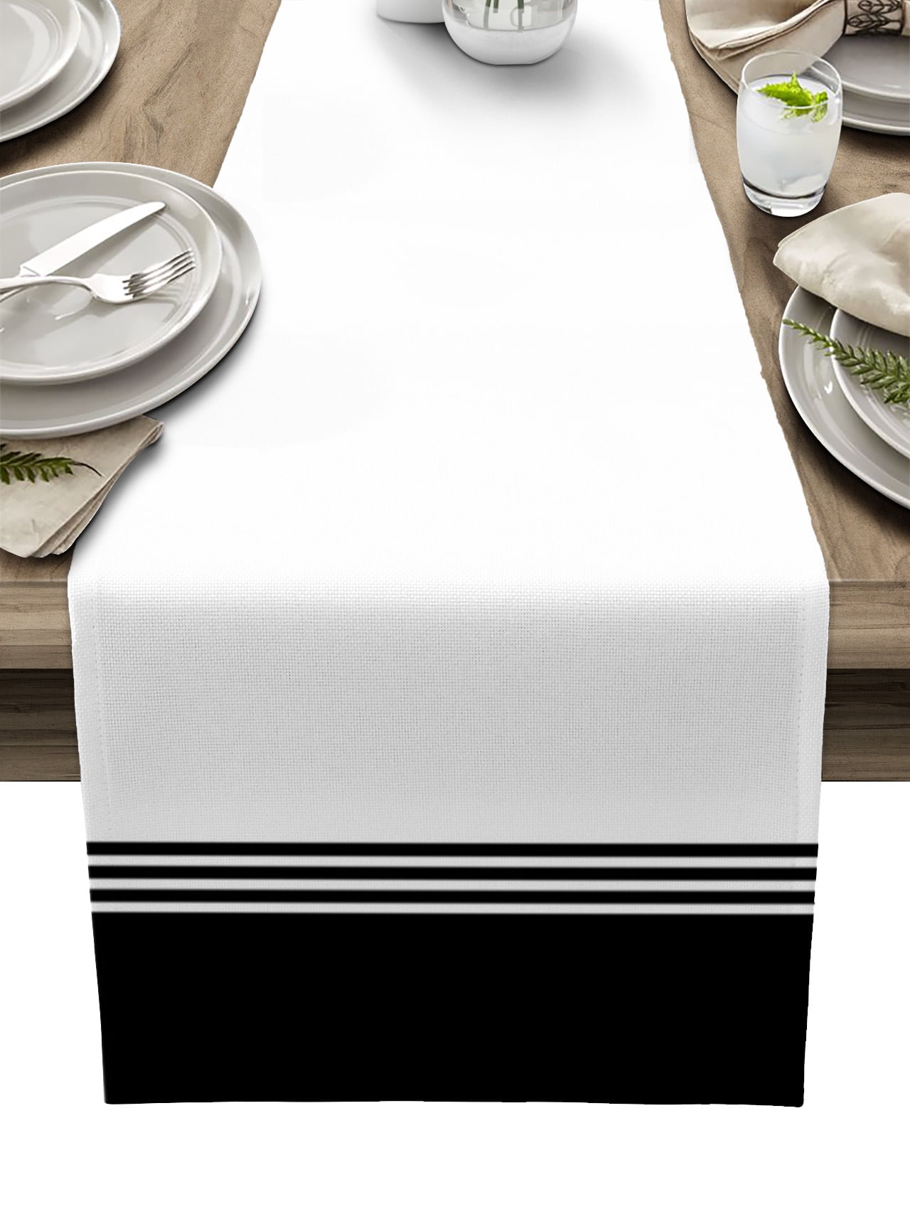 Moukeren 2 Pack Black & White Striped Table Runner - 12 X 108 Inches, Polyester, Machine Washable For Weddings, Parties