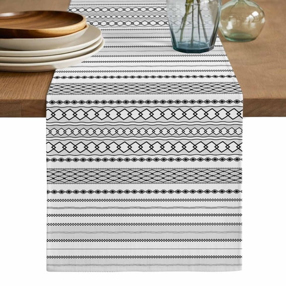 Black White Striped Table Runner, Modern Farmhouse Geometric Washable Cotton Linen Table Runners 36 Inches Long, Dresser Scarf Runner for Nightstand/End Tables/Round Tables 13''x36''