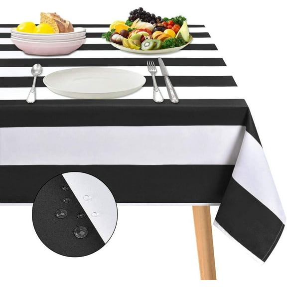 Black and White Striped Tablecloth for Rectangle Tables, Geometric Stripe Waterproof Polyester Table Cloth for Kitchen Dining Room, Tablecloth Square 55\u201d x 55\u201d