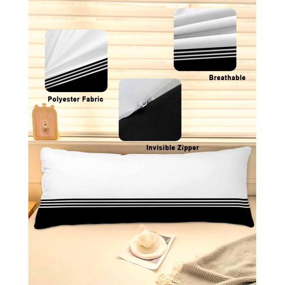 Black White Striped Throw Pillow Covers, Modern Abstract Art Aesthetics Soft Breathable Pillow Cases with Invisible Zipper for Sleeping, Long Body Pillowcases for Couch Bed Sofa Chair 20x54 Inches