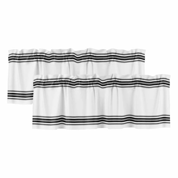 Black White Striped Window Valance, Farmhouse Striped 2 Pack Decorative Curtain for Small Windows, Light Filtering Valance with 3” Rod Pocket, 42"W x 12"L