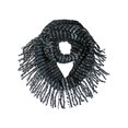 thumbnail image 1 of Black & White Striped Winter Infinity Scarf With Fringe, 1 of 3
