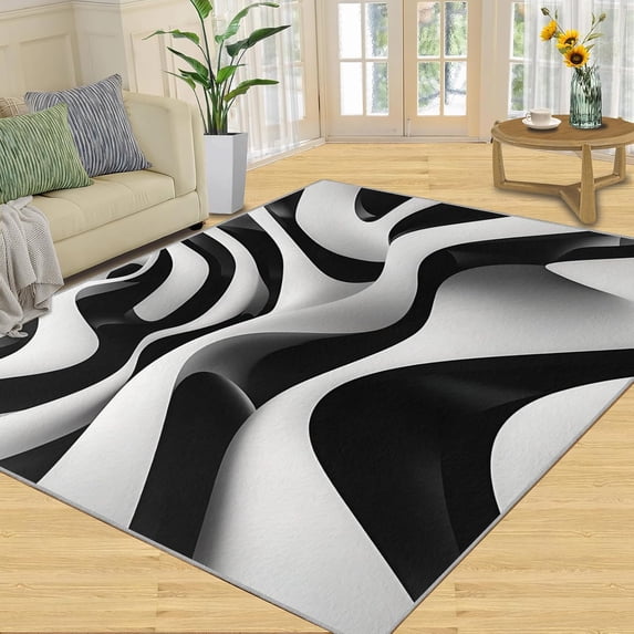 Black and White Stripes Area Rug, 3D Texture Rugs for Bedroom, Nordic ...