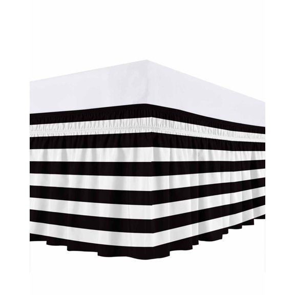 Black and White Stripes Bed Skirt California King Size 18&nbsp;Inch Drop, Classic Geometric Wrap Around Dust Ruffle Bedskirts, Wrinkle & Fade Resistant Easy Fit Bedskirt with Adjustable Elastic