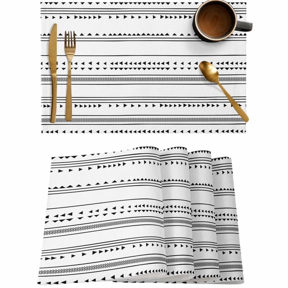 Black and White Stripes Boho Style Placemats Set of 4,Wipeable Washable Table Mats for Dining Tables,Triangle Abstract Geometric Art Place Mats for Kitchen Event Party Tabletop Decor