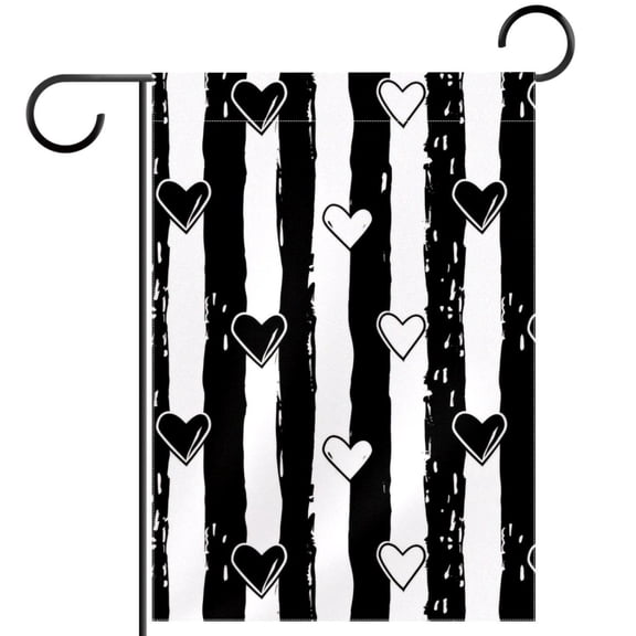 Black and White Stripes Cute Valentines Hearts Double Sided Garden Flag Decorative Weather Resistant Yard Flag, Large DIY Vertical Flag for Farmhouse Patio Lawn, 28x40 Inch