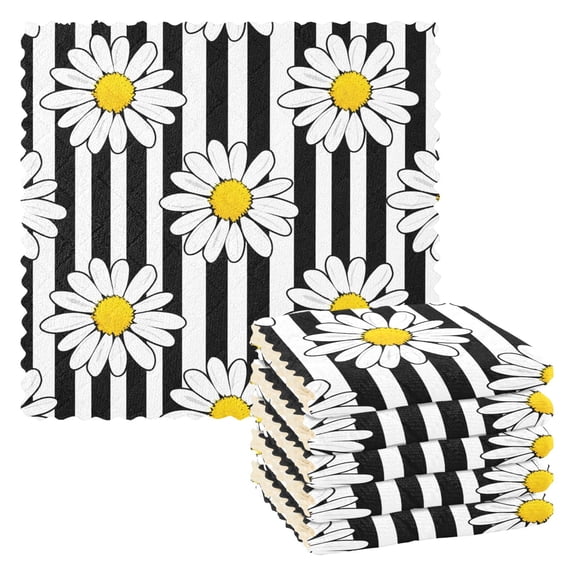 Black White Stripes Daisies Kitchen Cloth Dish Towels for Drying Washing Absorbent Dish Rags Reusable soft kitchen dishcloth set 6 Pack