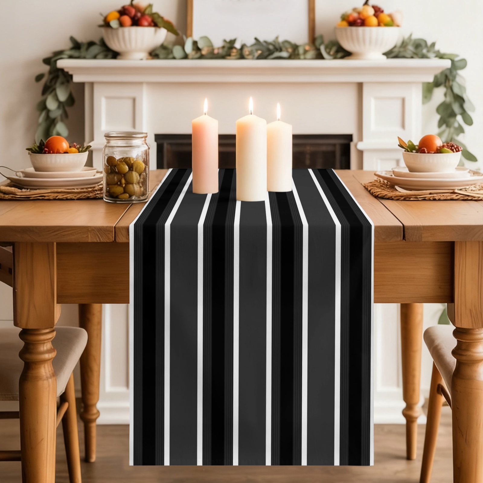 Black White Stripes Dining Table Runner, Modern Minimalist Ink Lines ...