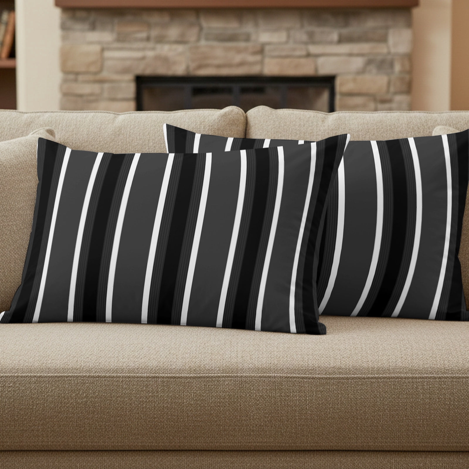 Black White Stripes Pillow Covers Set of 2, Modern Minimalist Ink Lines ...