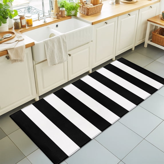 Black And White Stripes Rectangle Area Rug 2x6ft,Living Room Rug Non ...