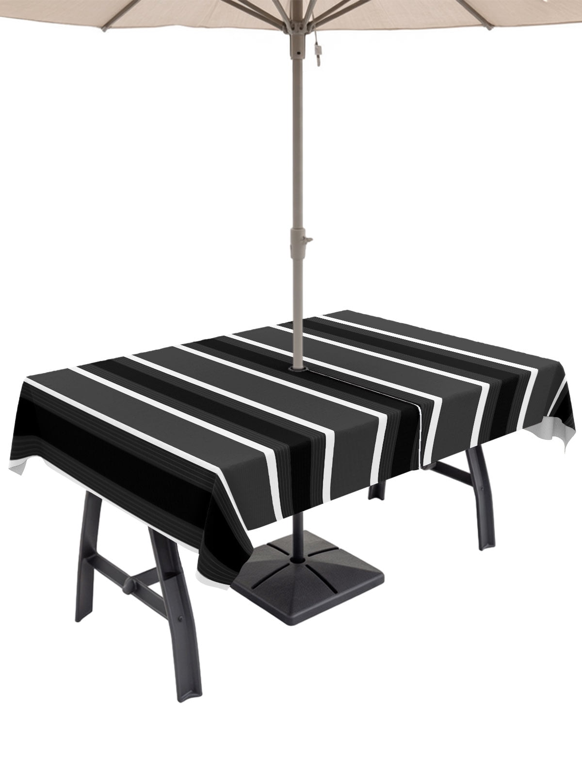 Black White Stripes Rectangle Outdoor Tablecloth with Umbrella Hole ...