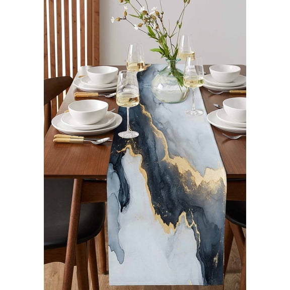 Black and White Stripes Ripple Table Runner 13x72in Non-Slip Cotton Linen Table Runners, Abstract Geometric Dresser Scarves TableRunner for Dinner Kitchen Dining Wedding Party