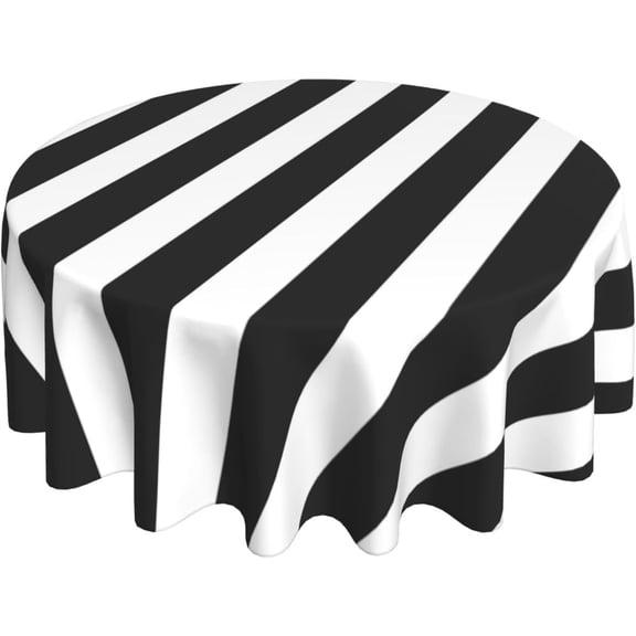 Black White Stripes Round Tablecloth 60 Inch Geometric Stripe Washable Reusable Decoration Table Cover for Picnic Party Holiday Home Kitchen Outdoor Decor
