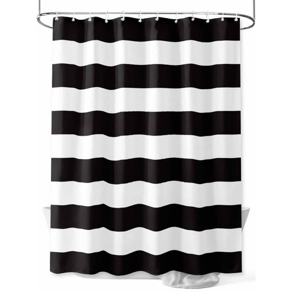 Black and White Stripes Shower Curtain, Classic Geometric Waterproof Shower Curtain Set with 12 Hooks Lightweight Washable Fabric Shower Curtains for Bathroom 36x72 Inches