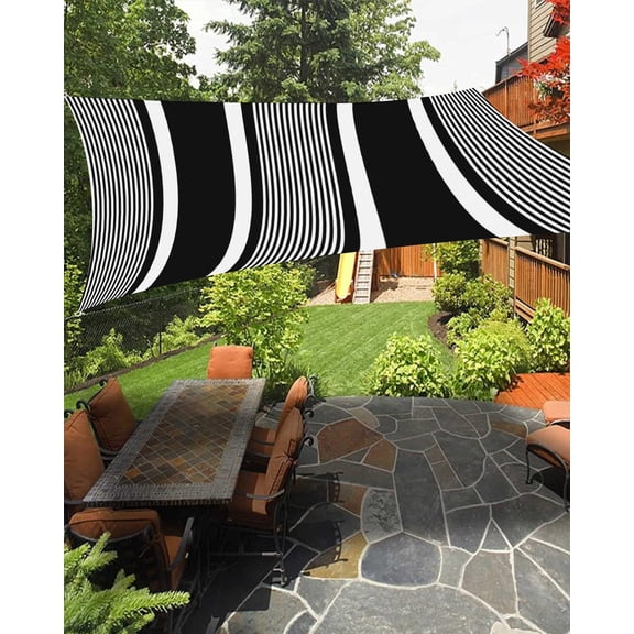 Black White Stripes Sun Shade Sail 6.5'X10' Lines Modern Vertical Stripes UV Block Outdoor Sail Shades Breathable Waterproof Rectangular Sunshade for Patio Garden Pool Pergola Porch