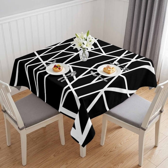 Black White Stripes Table Cloth Waterproof Tablecloths, Modern Abstract Art Geometric Tablecloth Dining Table Cover for Kitchen Party Tabletop Outdoor, Square Tablecloth 54x54 Inch