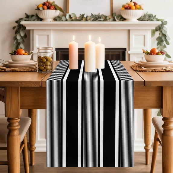 Black White Stripes Table Runner, Lines Modern Vertical Stripes ...