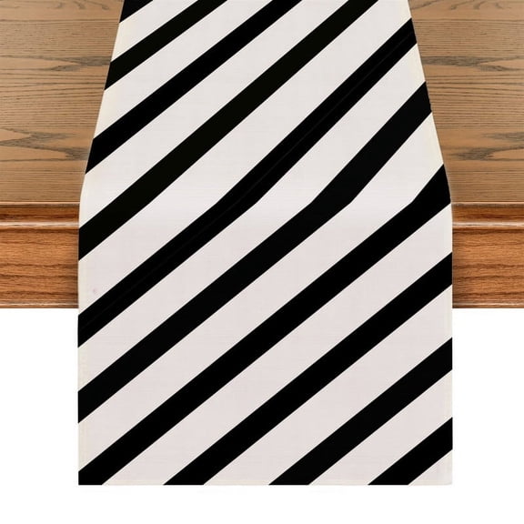 Black and White Stripes Table Runner, Modern Minimalism Table Throw Tablecloth, For Kitchen Dining Living Room, Show Wedding Party Table Setting Decor