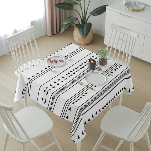 Black White Stripes Triangles Boho Style Table Cloth 54x54in, Waterproof Square Tablecloth Wipeable Tablecloths Geometric Abstract Art Table Covers for Dining Tables Party Indoor Outdoor