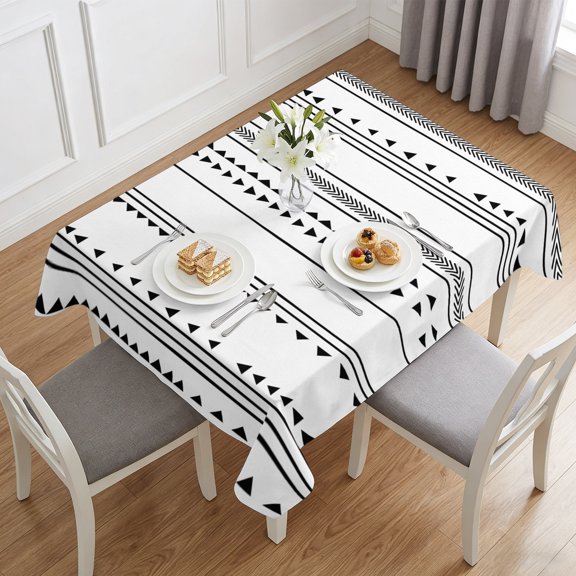 Black White Stripes Triangles Boho Style Table Cloth 60x84in, Waterproof Rectangle Tablecloth Wipeable Tablecloths Geometric Abstract Art Table Covers for Dining Tables Party Indoor Outdoor