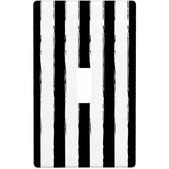 Black White Stripes Wall Plate Covers Zebra Print Art Chevron Lines Single Toggle Light Switch Outlet Cover Plug Decor Home Office Living Room