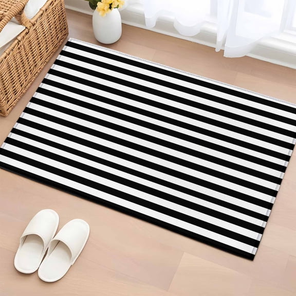 Black and White Stripes Washable Small Entryway Area Rugs 2'x3', Geometric Modern Low Pile Throw Rug Non-Slip Sturdy Edge Binding Carpet for Front Door Floor Room Entry