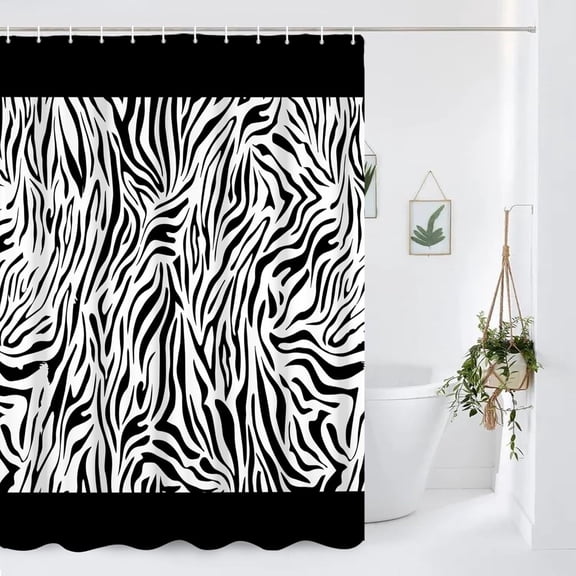 Black White Stripes Waterproof Shower Curtain, Zebras Print Shower Curtain Set for Bathroom,Modern Fashion Fabric Bath Curtain with Hooks 36"W x 72"L (Pack of 1)